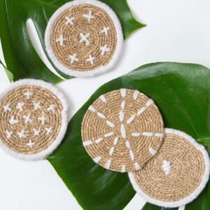 Bloomingville Boho Style 4 coasters woven Seagrass